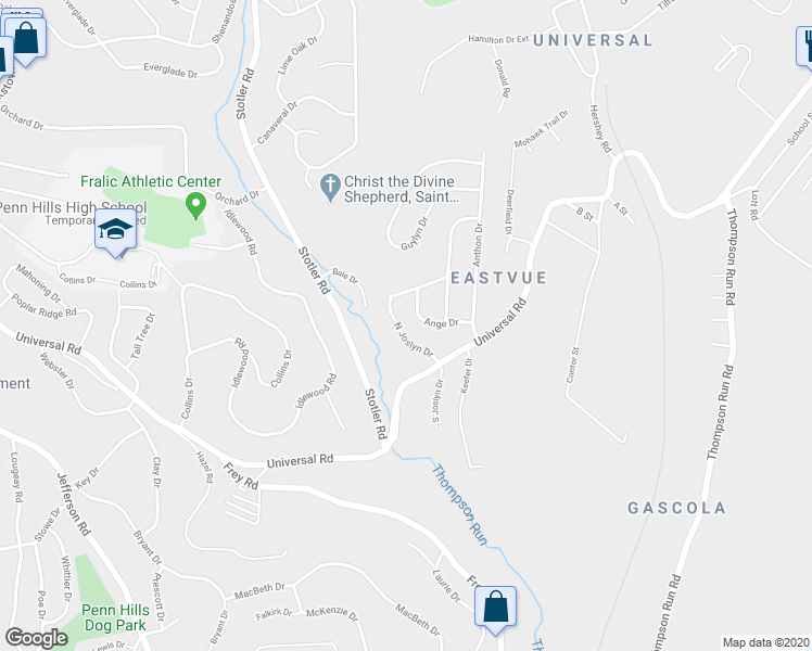 map of restaurants, bars, coffee shops, grocery stores, and more near 70 North Joslyn Drive in Pittsburgh
