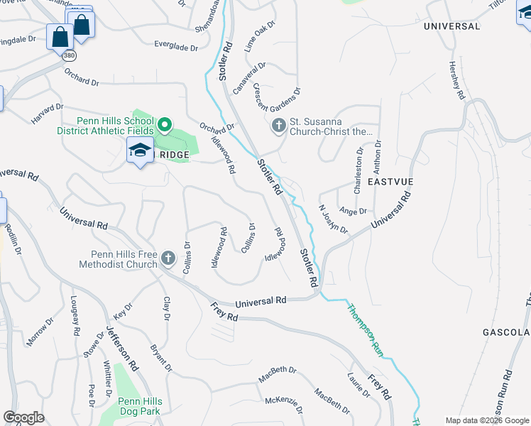 map of restaurants, bars, coffee shops, grocery stores, and more near 449 Idlewood Road in Pittsburgh