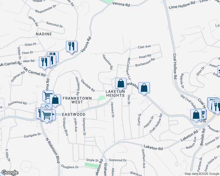map of restaurants, bars, coffee shops, grocery stores, and more near 9822 Glendale Road in Pittsburgh