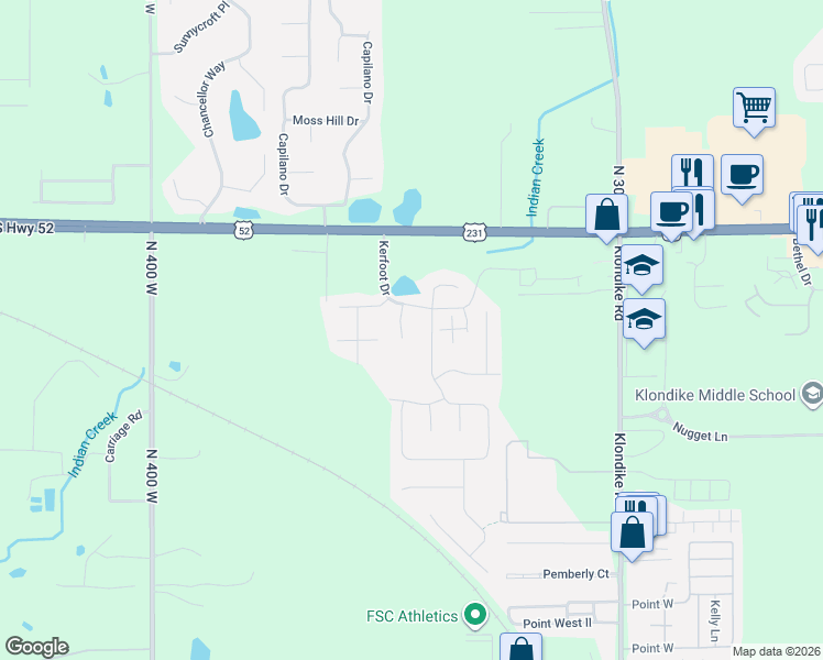 map of restaurants, bars, coffee shops, grocery stores, and more near 3101 Trego Court in West Lafayette