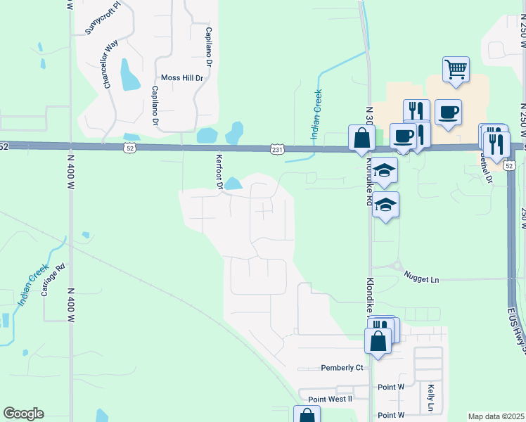 map of restaurants, bars, coffee shops, grocery stores, and more near 3163 Selwyn Drive in West Lafayette