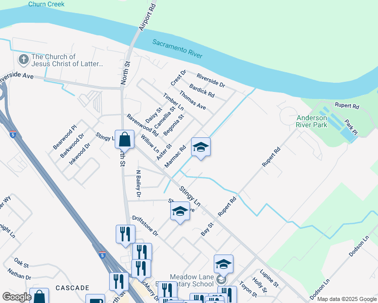 map of restaurants, bars, coffee shops, grocery stores, and more near 3071 Marmac Road in Anderson
