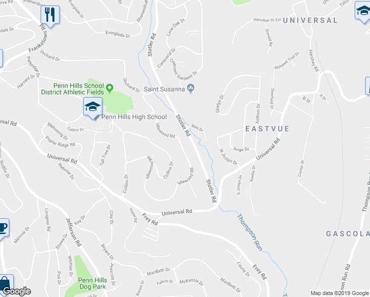 map of restaurants, bars, coffee shops, grocery stores, and more near 449 Idlewood Road in Pittsburgh