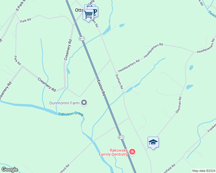 map of restaurants, bars, coffee shops, grocery stores, and more near 14 Meadow Lane in Ottsville