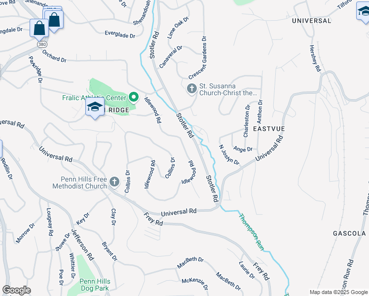 map of restaurants, bars, coffee shops, grocery stores, and more near 464 Idlewood Road in Penn Hills