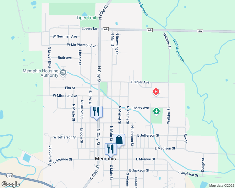 map of restaurants, bars, coffee shops, grocery stores, and more near 416-498 North Market Street in Memphis