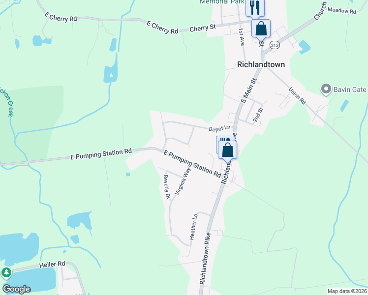 map of restaurants, bars, coffee shops, grocery stores, and more near 785 East Pumping Station Road in Quakertown