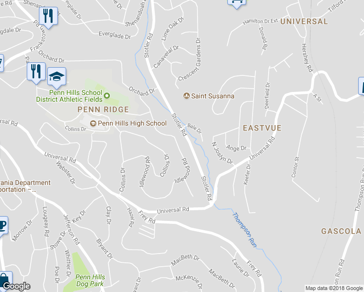 map of restaurants, bars, coffee shops, grocery stores, and more near 449 Idlewood Road in Pittsburgh