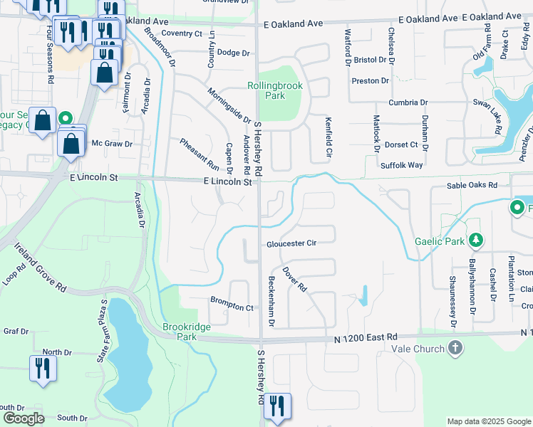 map of restaurants, bars, coffee shops, grocery stores, and more near 111 Manor Circle in Bloomington