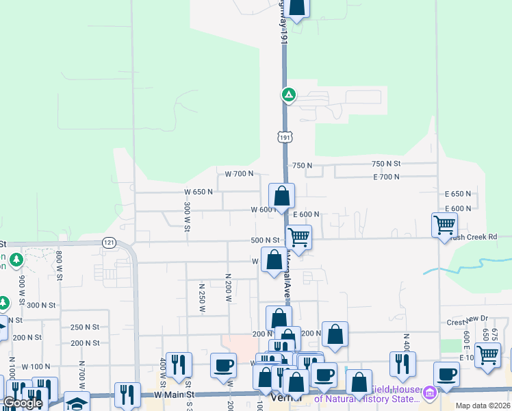 map of restaurants, bars, coffee shops, grocery stores, and more near 93 West 600 North in Vernal