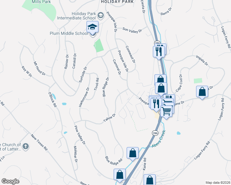 map of restaurants, bars, coffee shops, grocery stores, and more near 7 Oliver Court in Pittsburgh