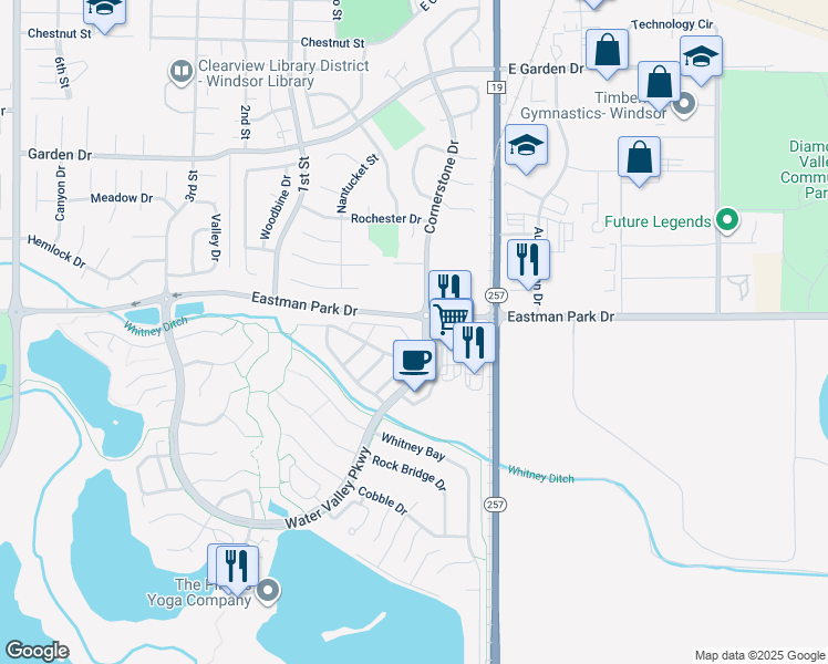 map of restaurants, bars, coffee shops, grocery stores, and more near 100 Beacon Way in Windsor