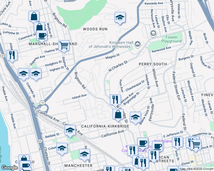 map of restaurants, bars, coffee shops, grocery stores, and more near in Pittsburgh