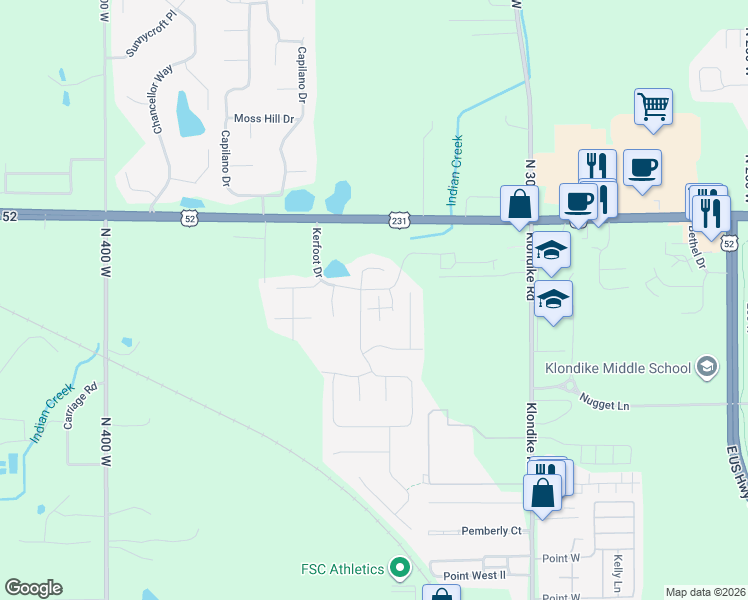 map of restaurants, bars, coffee shops, grocery stores, and more near 3216 Kildaire Drive in West Lafayette