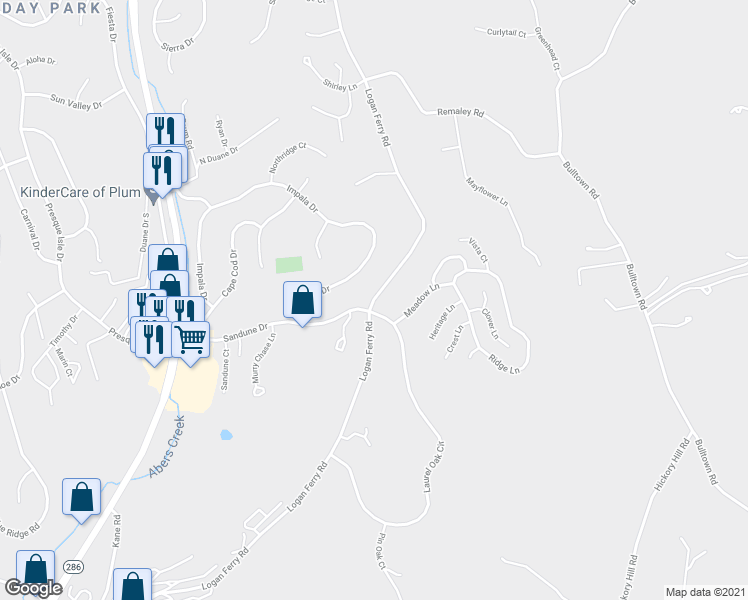 map of restaurants, bars, coffee shops, grocery stores, and more near 4459 Logan Ferry Road in Murrysville