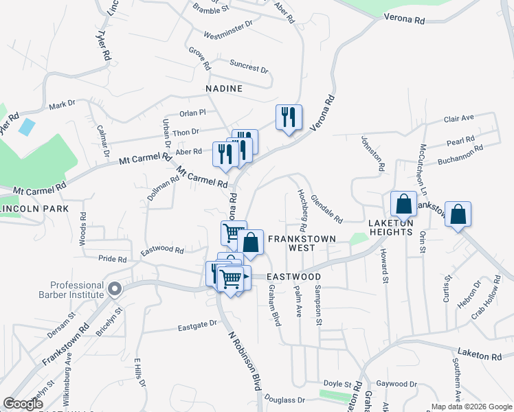 map of restaurants, bars, coffee shops, grocery stores, and more near 441 Hochberg Road in Pittsburgh