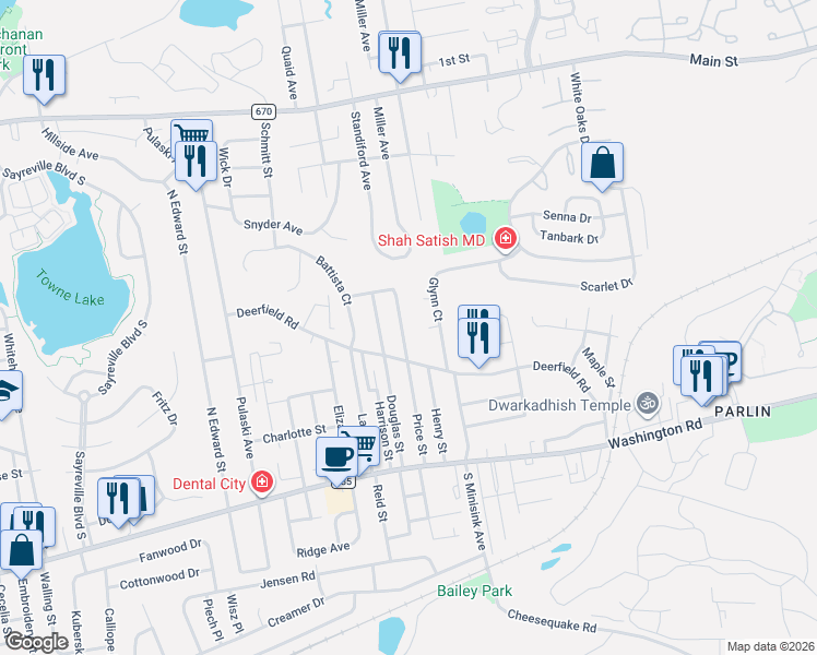 map of restaurants, bars, coffee shops, grocery stores, and more near 12 Glynn Court in Sayreville