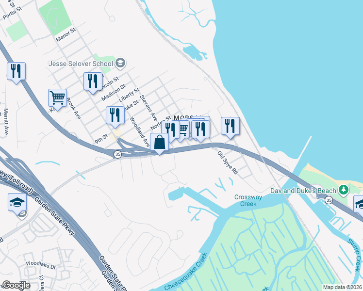 map of restaurants, bars, coffee shops, grocery stores, and more near 273 Stevens Avenue in South Amboy