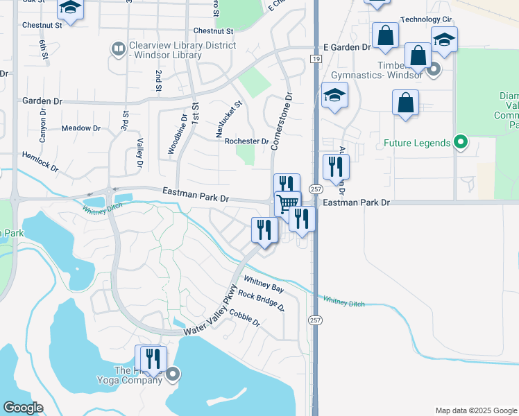 map of restaurants, bars, coffee shops, grocery stores, and more near in Windsor