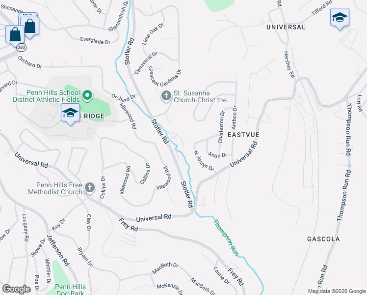 map of restaurants, bars, coffee shops, grocery stores, and more near 40 Stotler Road in Allegheny County