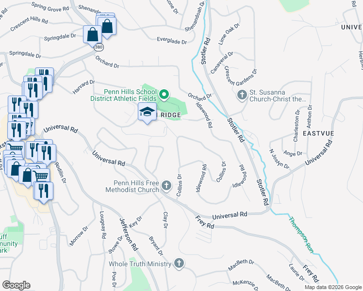 map of restaurants, bars, coffee shops, grocery stores, and more near 325 Collins Drive in Pittsburgh