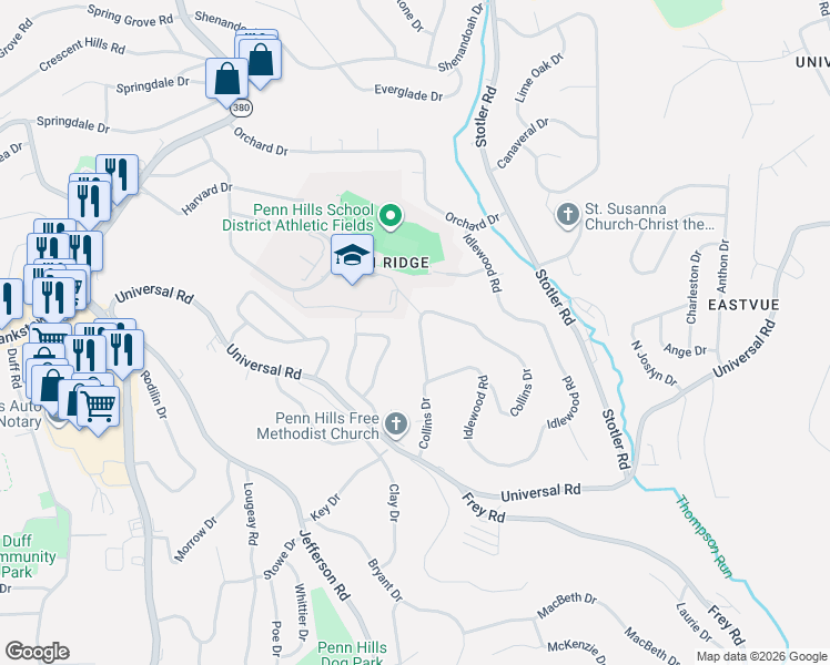map of restaurants, bars, coffee shops, grocery stores, and more near 305 Collins Drive in Pittsburgh