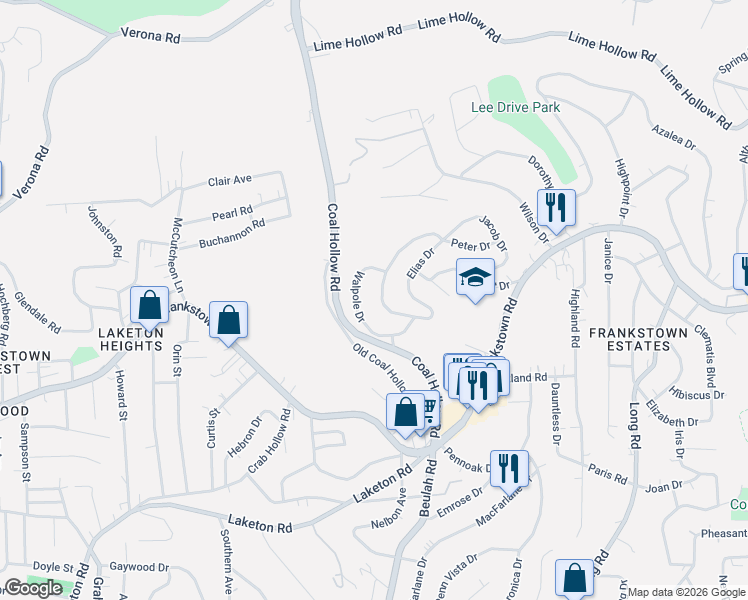 map of restaurants, bars, coffee shops, grocery stores, and more near 347 Elias Drive in Pittsburgh