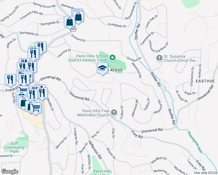 map of restaurants, bars, coffee shops, grocery stores, and more near 388 Tall Tree Drive in Pittsburgh