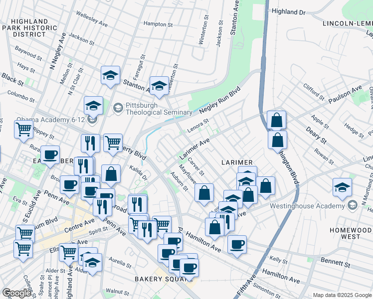 map of restaurants, bars, coffee shops, grocery stores, and more near 188 Pace Way in Pittsburgh