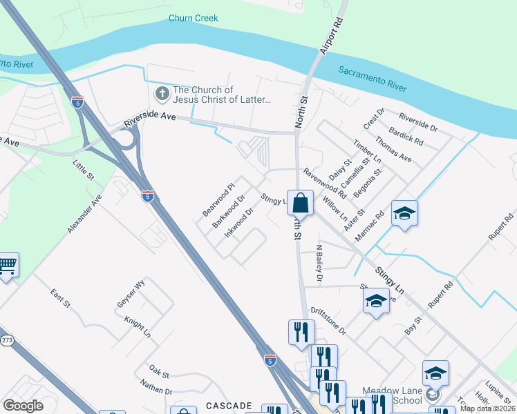map of restaurants, bars, coffee shops, grocery stores, and more near 3523 Inkwood Drive in Anderson