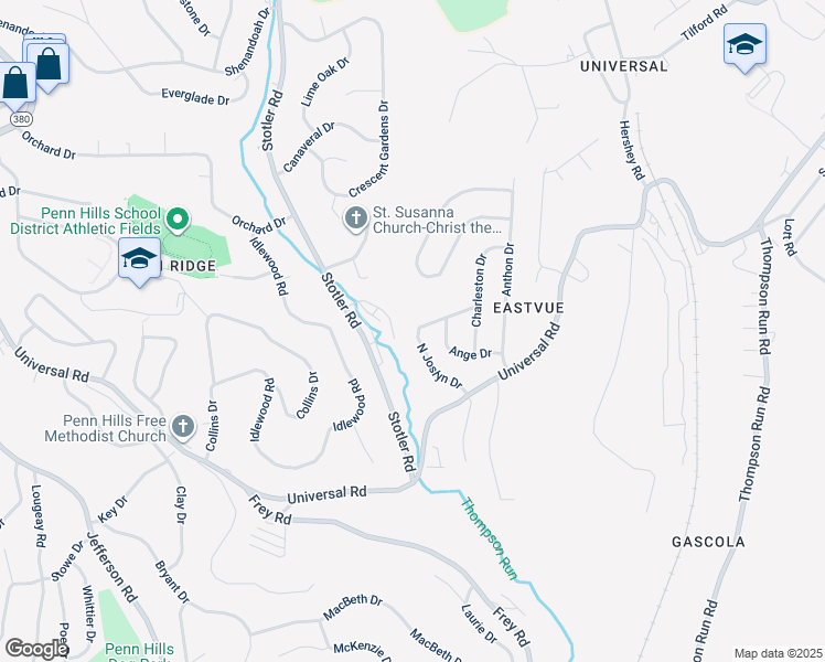 map of restaurants, bars, coffee shops, grocery stores, and more near 38 North Joslyn Drive in Pittsburgh
