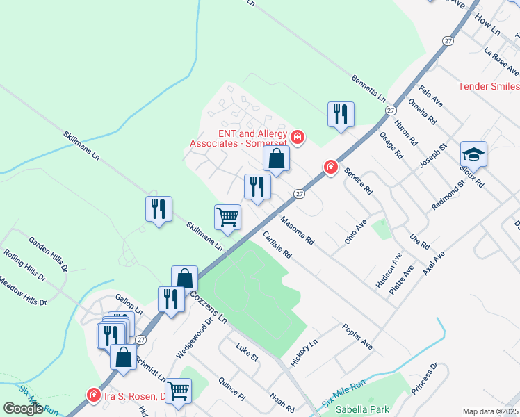 map of restaurants, bars, coffee shops, grocery stores, and more near 1709 New Jersey 27 in Franklin Township