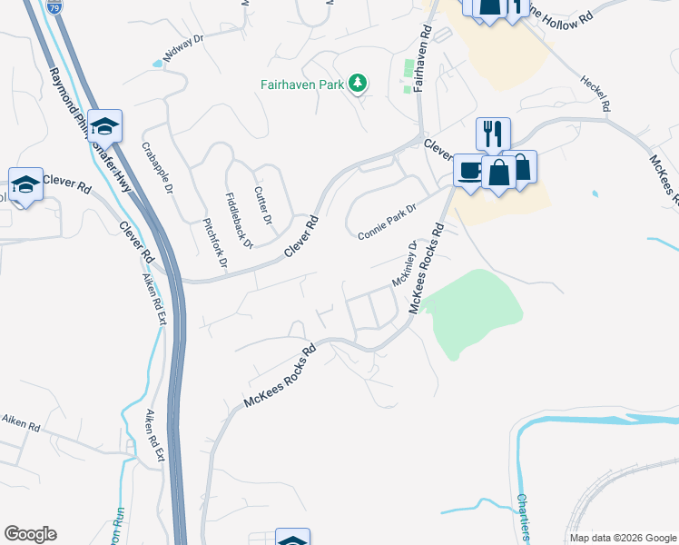 map of restaurants, bars, coffee shops, grocery stores, and more near 40 Truman Circle in McKees Rocks
