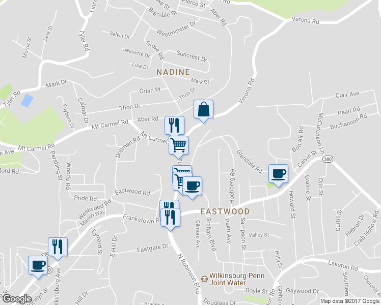 map of restaurants, bars, coffee shops, grocery stores, and more near 441 Hochberg Road in Pittsburgh