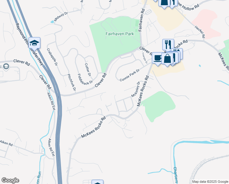 map of restaurants, bars, coffee shops, grocery stores, and more near 44 Truman Circle in McKees Rocks