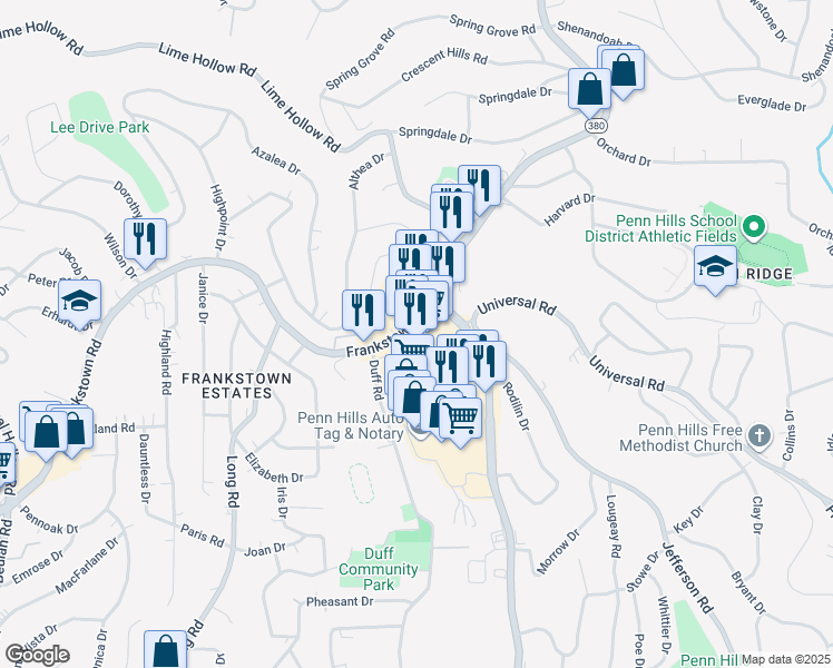 map of restaurants, bars, coffee shops, grocery stores, and more near 52 Federal Drive in Pittsburgh