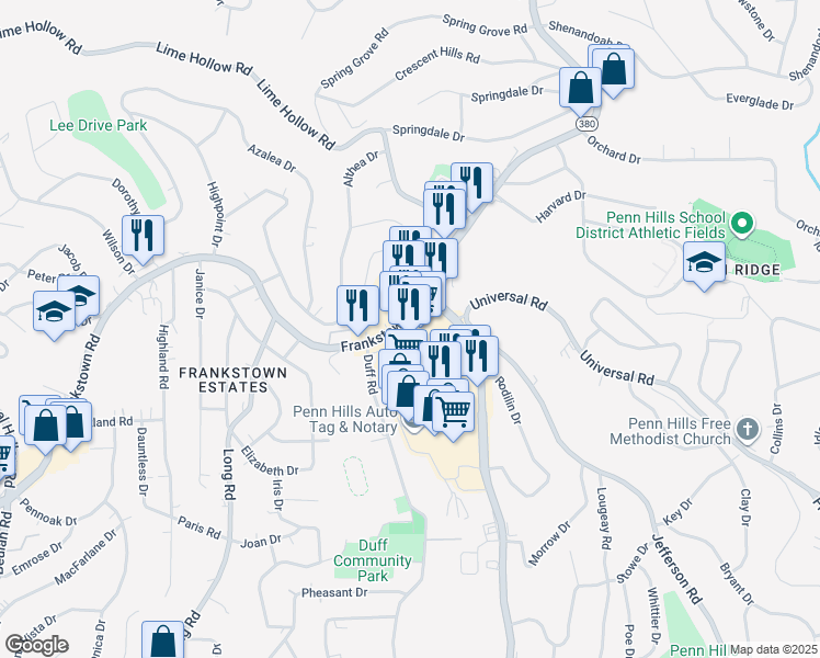 map of restaurants, bars, coffee shops, grocery stores, and more near 52 Federal Drive in Pittsburgh