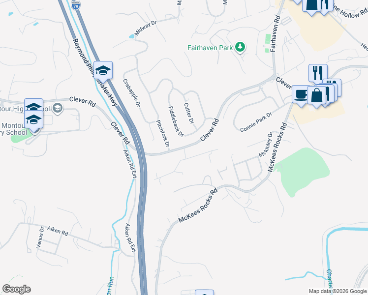 map of restaurants, bars, coffee shops, grocery stores, and more near 100 Maple Lane in McKees Rocks