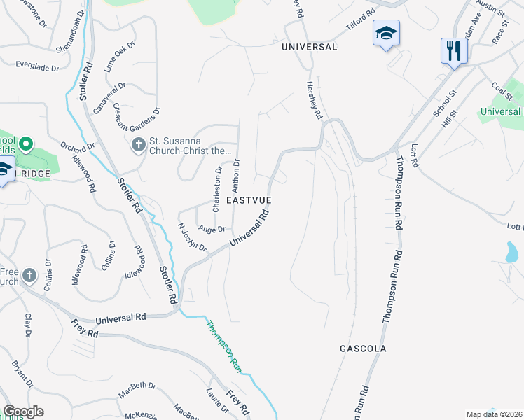 map of restaurants, bars, coffee shops, grocery stores, and more near 1607 Universal Road in Pittsburgh