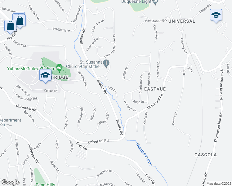 map of restaurants, bars, coffee shops, grocery stores, and more near 167 Bale Drive in Penn Hills