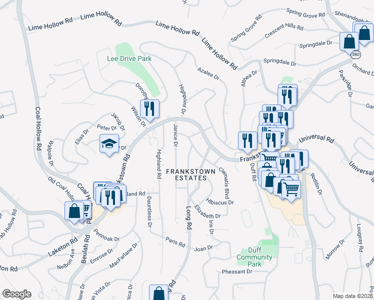map of restaurants, bars, coffee shops, grocery stores, and more near 204 Datura Drive in Pittsburgh