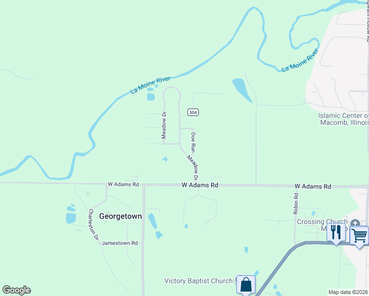 map of restaurants, bars, coffee shops, grocery stores, and more near 207 Township Road 500 in Macomb