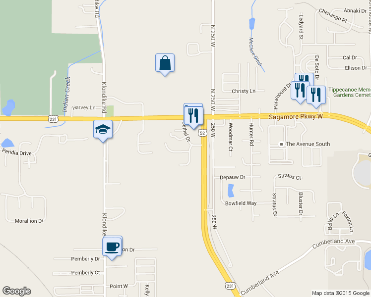 map of restaurants, bars, coffee shops, grocery stores, and more near 2604 Demmings Court in West Lafayette