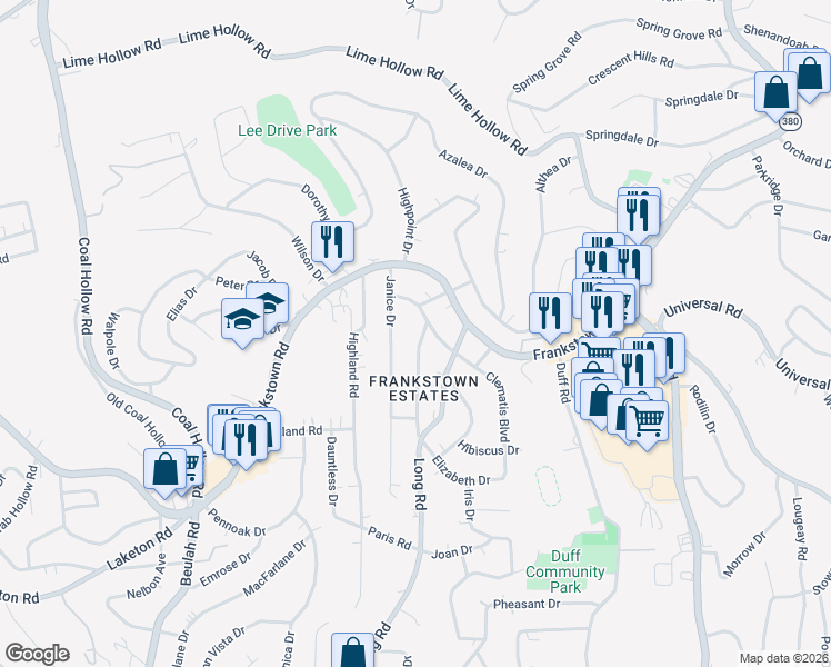 map of restaurants, bars, coffee shops, grocery stores, and more near 204 Datura Drive in Pittsburgh