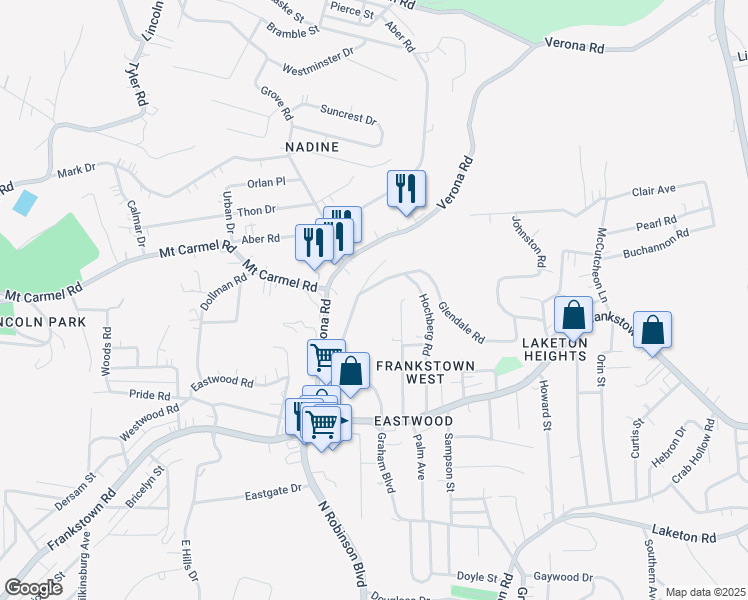 map of restaurants, bars, coffee shops, grocery stores, and more near 426 Hochberg Road in Pittsburgh