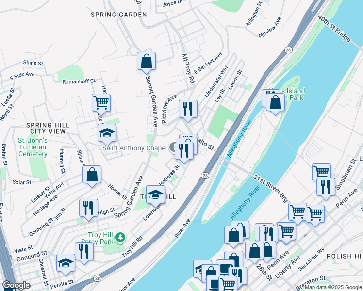 map of restaurants, bars, coffee shops, grocery stores, and more near 1806 Harpster Street in Pittsburgh