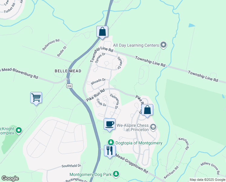 map of restaurants, bars, coffee shops, grocery stores, and more near 225 Whitlock Court in Montgomery
