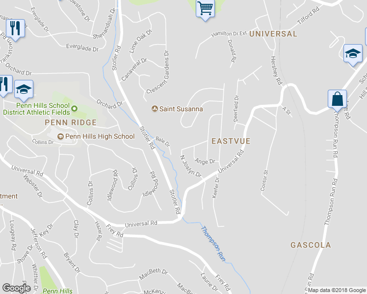 map of restaurants, bars, coffee shops, grocery stores, and more near 28 North Joslyn Drive in Pittsburgh