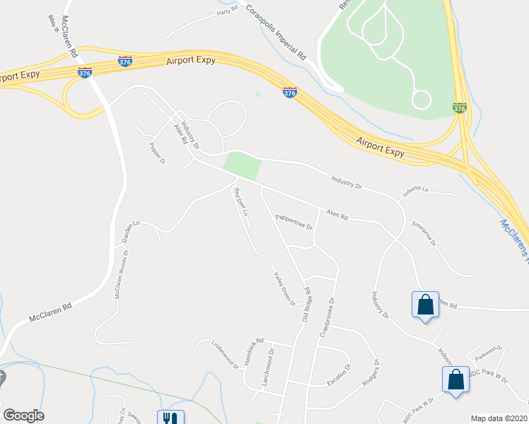 map of restaurants, bars, coffee shops, grocery stores, and more near 111 Old Ridge Road in Coraopolis