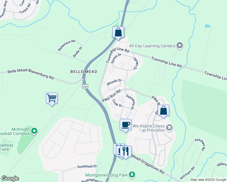 map of restaurants, bars, coffee shops, grocery stores, and more near 1122 Rhoads Drive in Montgomery